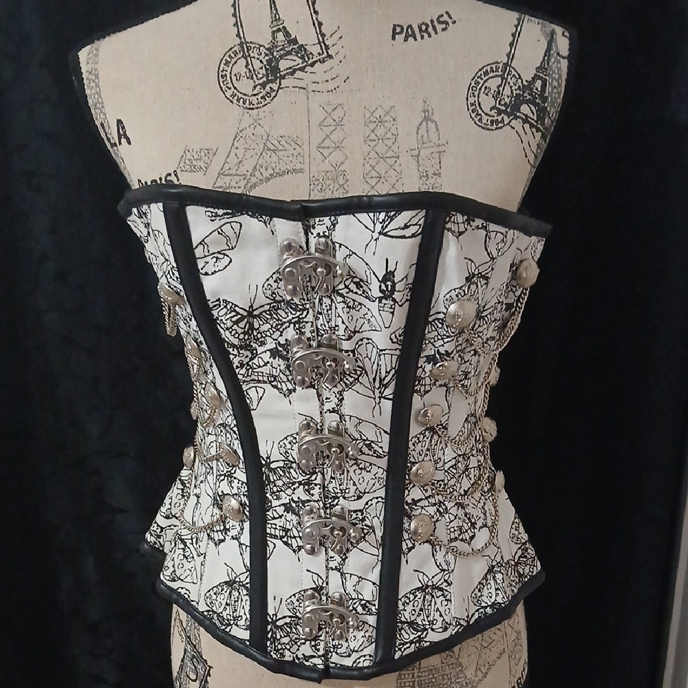 White and Black Butterfly Print Authentic Corset